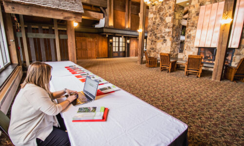 Main lodge decorated for event