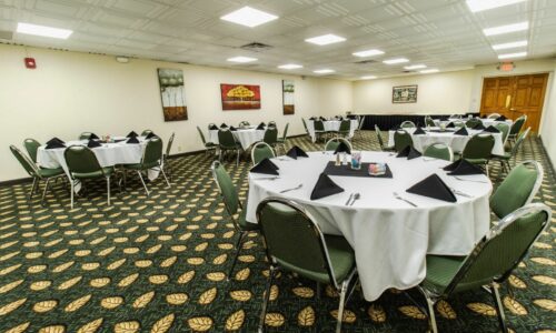 Stone house interior decorated for reception