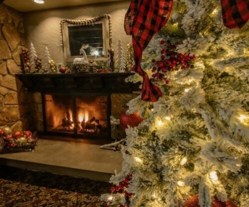 Lodge Lobby decorated for the holidays