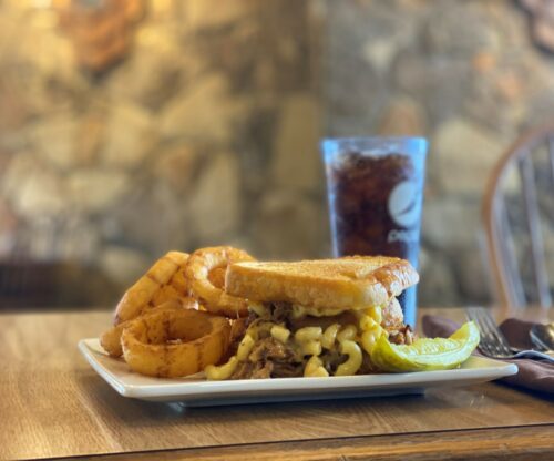 Sasquatch Slammer - pulled pork with mac-and-cheese