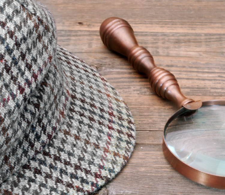 Detective Cap and Magnifying Glass laying on table