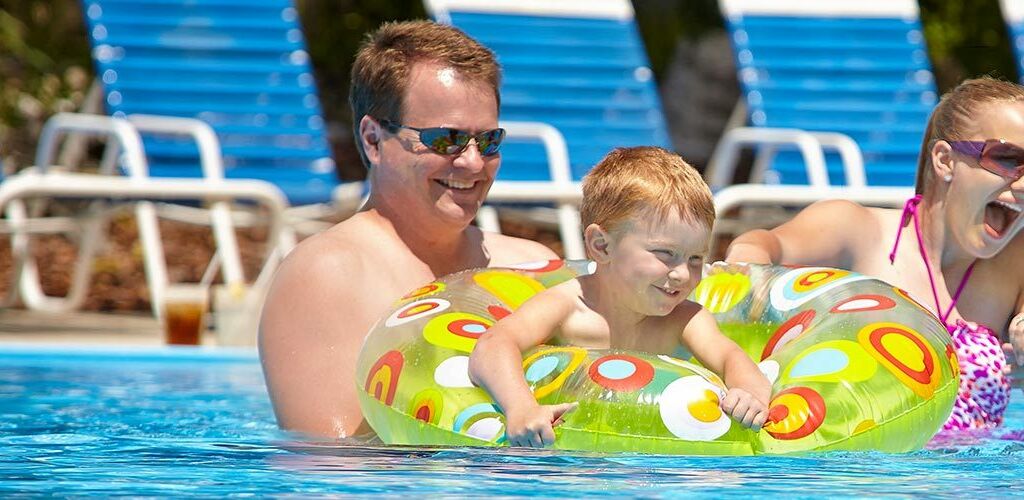 Family at the pool