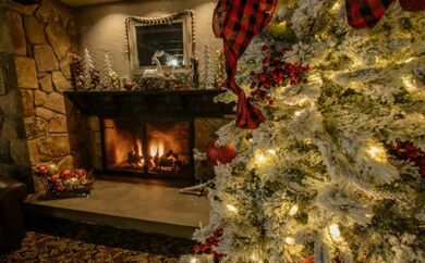 Lodge Lobby decorated for the holidays
